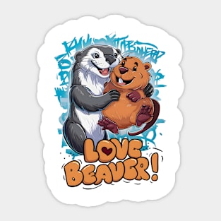 Otterly Adorable Beaver Love: Anime-style Illustration Sticker